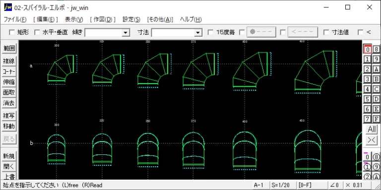 スパイラルダクト – エルボ Jw_cad