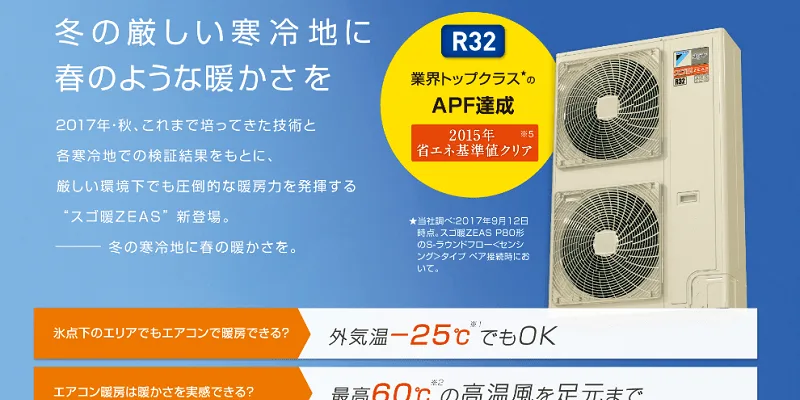 ダイキン 寒冷地向け店舗・オフィス用エアコン「スゴ暖ZEAS」シリーズ 