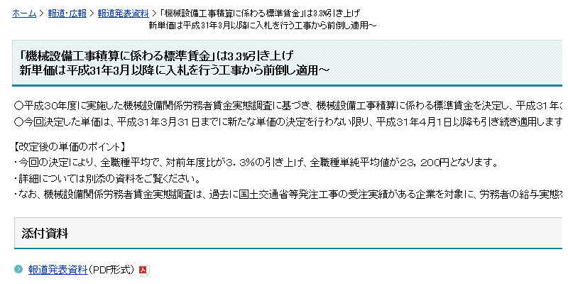 機械設備工事積算に係わる標準賃金
