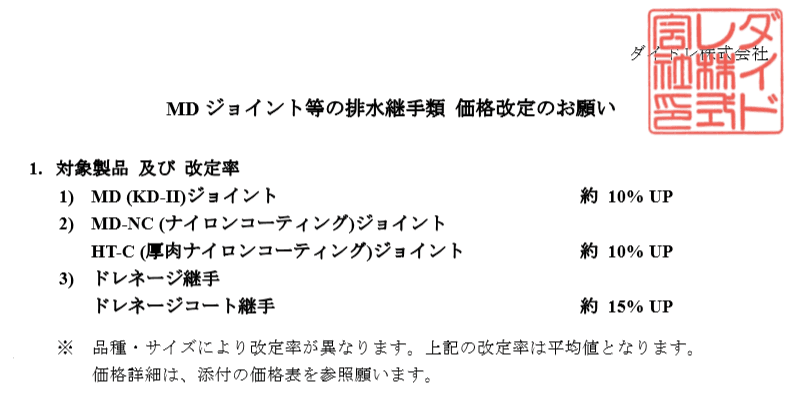 MD ジョイント 価格改定
