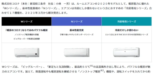 コロナ ルームエアコン2020年モデルを発売 – 建築設備 SetsuBit