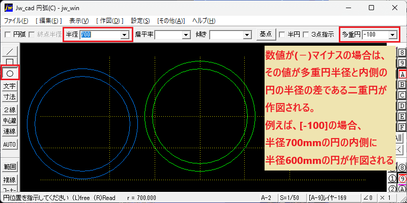 数値が－の場合