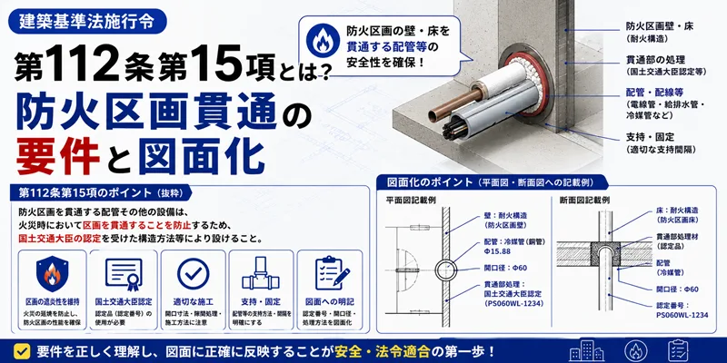建築基準法施行令第112条第15項｜防火区画貫通の基本ルールとJw_cad
