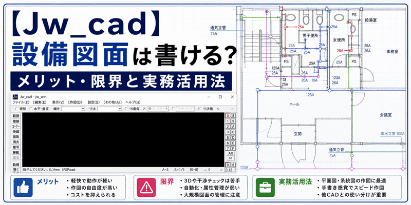 【記事更新】Jw_cadで本格的な設備図面は書ける?メリット・限界と実務活用法を解説