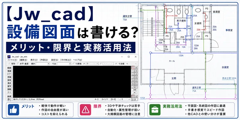 【記事更新】Jw_cadで本格的な設備図面は書ける？メリット・限界と実務活用法を解説