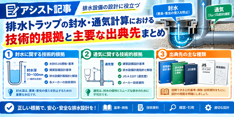 排水トラップの封水・通気計算における技術的根拠と主要な出典先まとめ