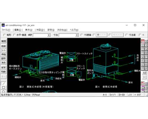 冷凍機廻り配管（単独型冷却塔）