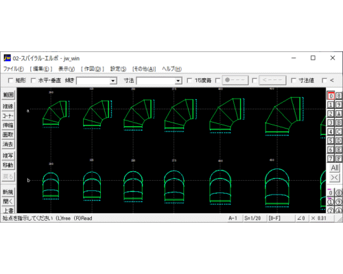 スパイラルダクト – エルボ Jw_cad