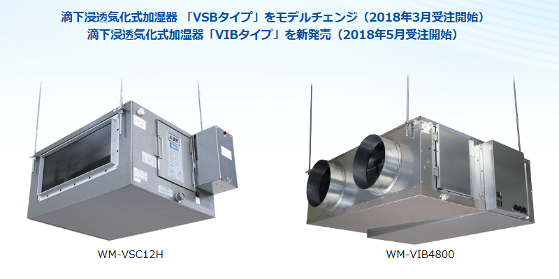 ウエットマスター ダクト接続型滴下浸透気化式加湿器2機種を新発売