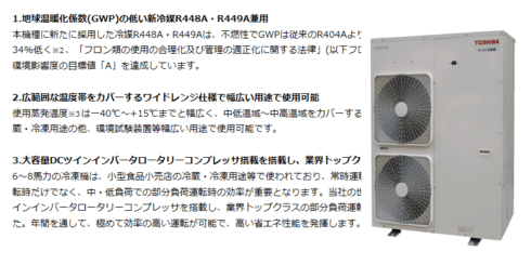 東芝キヤリア 新冷媒R448A・R449A兼用 インバータ冷凍機を発売