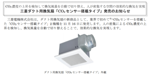 三菱電機 ダクト用換気扇「CO2センサー搭載タイプ」を発売