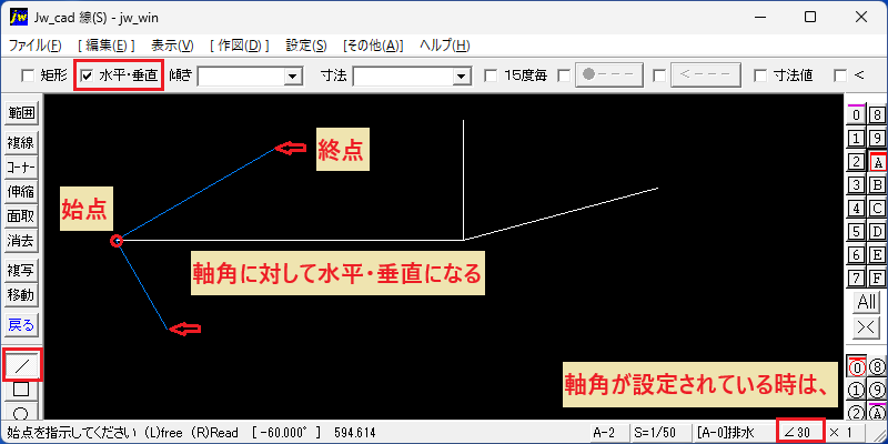 軸角 水平線 垂直線